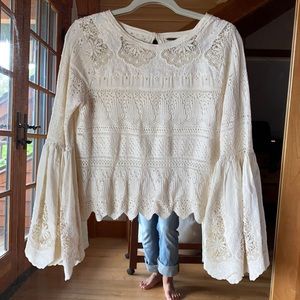 Free People Off white Bohemian Bellsleeve Top